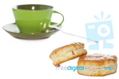 Bread And Tea Cup Stock Photo