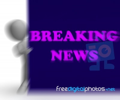 Breaking News Placard Showing Last Minute News Stock Image
