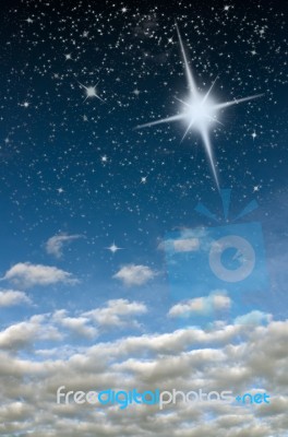 Bright Star In Blue Sky Stock Image