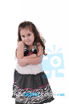 Brunette Little Girl Isolated On A Over White Background Stock Photo