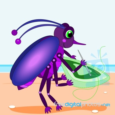 Bug Sewing A Rug Stock Image