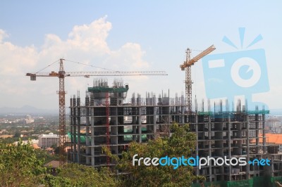 Buildings Construction With Cranes Stock Photo