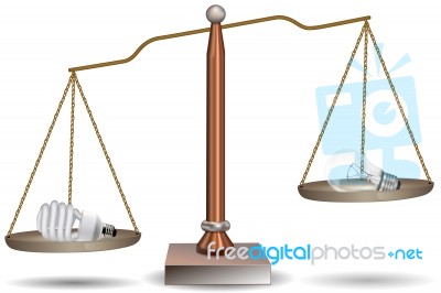 Bulb And Cfl In Beam Balance Stock Image