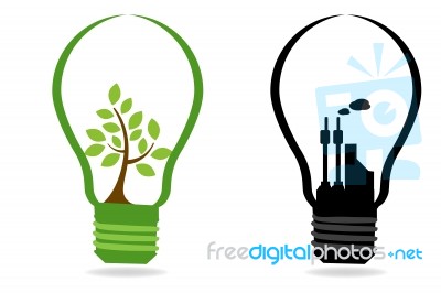 Bulbs With Green Tree And Industry Stock Image