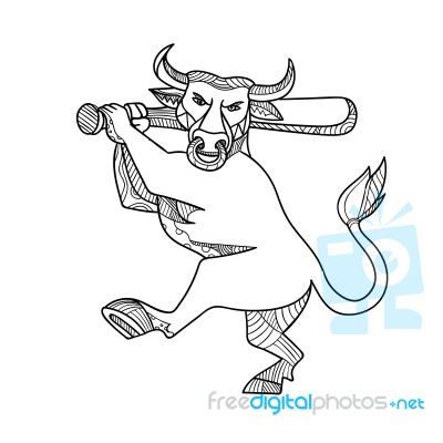 Bull Baseball Bat Mono Line Stock Image