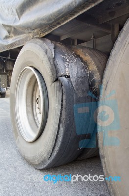 Burst Tire Truck Stock Photo