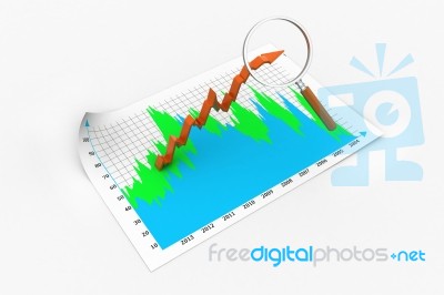 Business Graph With Magnifying Glass Stock Image