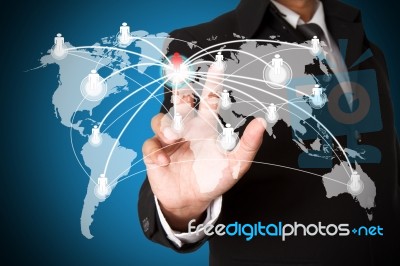 Business Hand Pushing People Social Network Stock Photo