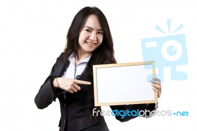 Business Lady Holding White Board Stock Photo