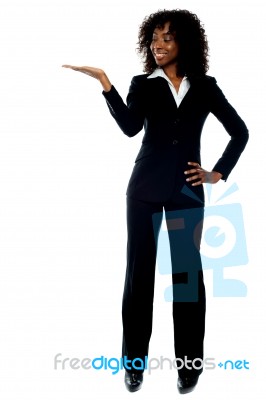 Business Lady Shows Open Palm Stock Photo