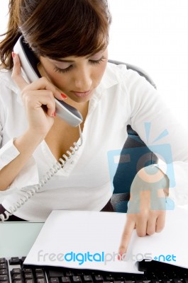 Business Lady Talking Over Phone Stock Photo