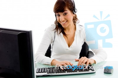 Business Lady With Headset Stock Photo