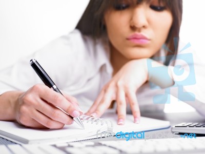 Business Lady Writing On Notebook Stock Photo