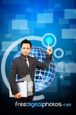 Business Man And Digital Globe Stock Photo