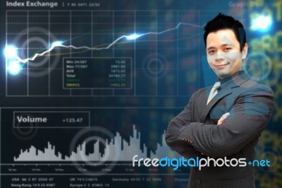 Business Man And Graph Report Stock Photo