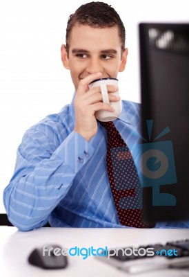 Business Man Have A Drink Stock Photo