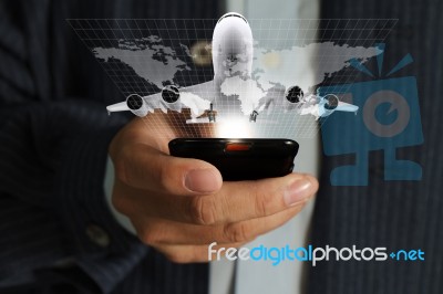 Business Man Holding Mobile Phone Stock Photo