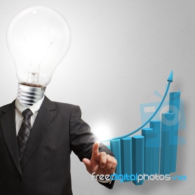 Business Man Light Bulb Head Stock Photo