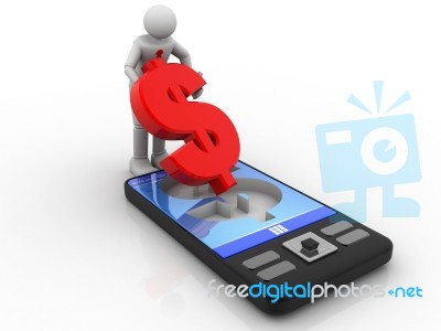 Business Man Making Money From Mobile Phone , Making Dollar Stock Image