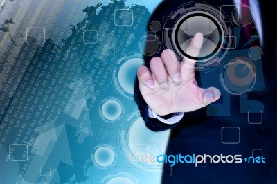 Business Man Pushing Button Stock Photo