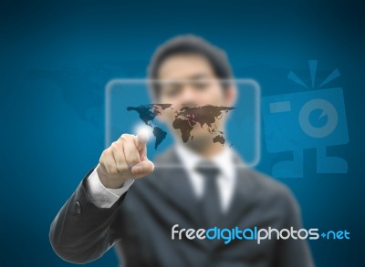Business Man Touching Screen Stock Photo