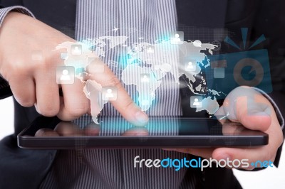 Business Man Using A Touch Screen Stock Photo