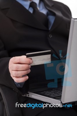 Business Man With Credit Card Focus On Card Stock Photo