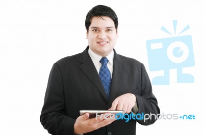 Business Man With Tablet Pc Stock Photo