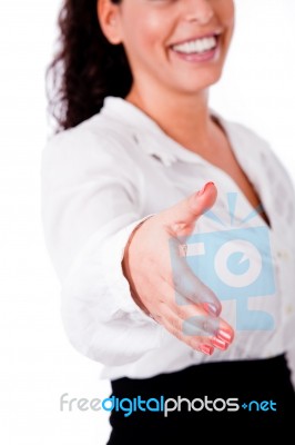 Business Woman Welcoming You With An Open Hand Stock Photo