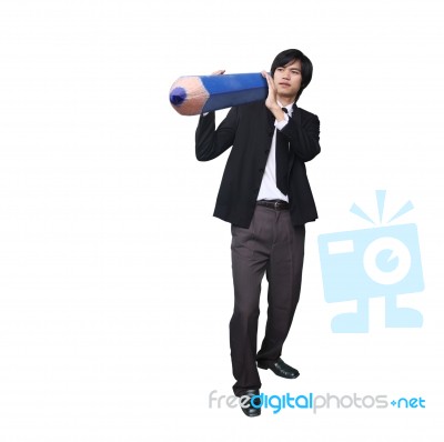 Businessman Carrying Pencil Stock Photo