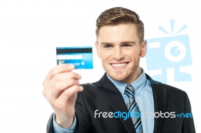 Businessman Displaying His Cash Card Stock Photo