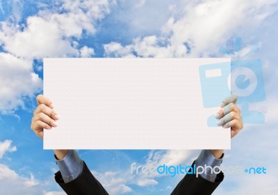 Businessman Holding Blank Sign Stock Photo