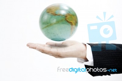 Businessman Holding Globe Stock Photo