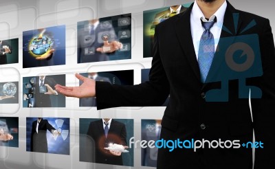 Businessman Holding Reaching Images Streaming Stock Photo