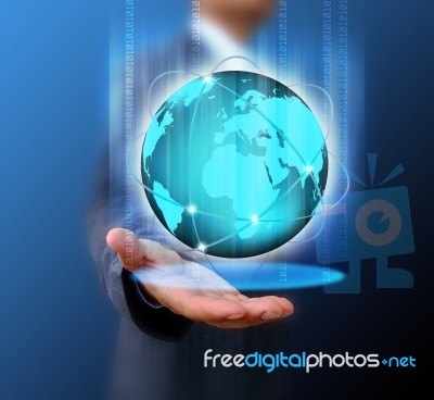 Businessman Holding World .technology Concept Stock Photo