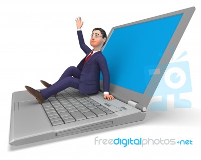 Businessman On Laptop Indicates World Wide Web And Biz Stock Image