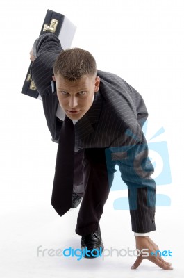 Businessman Ready To Race Stock Photo