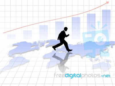 Businessman Running On World Map Stock Image