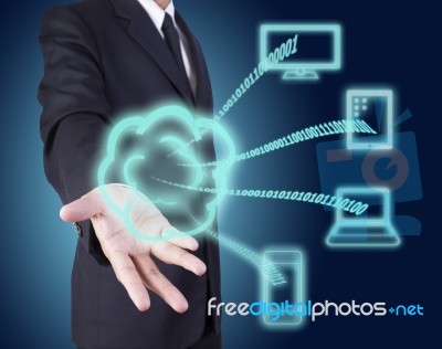 Businessman Showing Cloud Computing Stock Photo