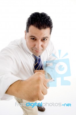 Businessman Showing Punch Stock Photo