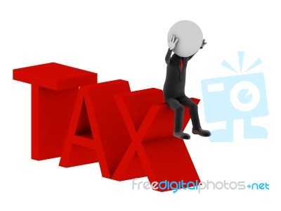 Businessman Sitting On Tax Word Stock Image