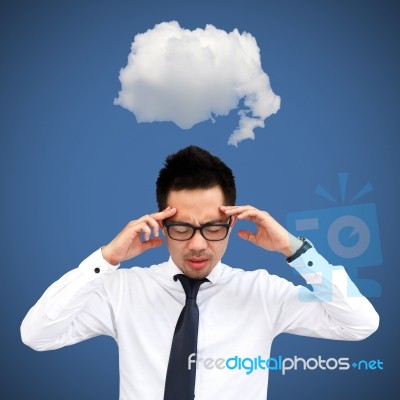 Businessman With Cloud Thinking Concept Stock Photo