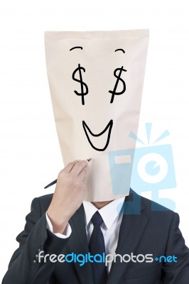 Businessman with dollar Head Stock Photo