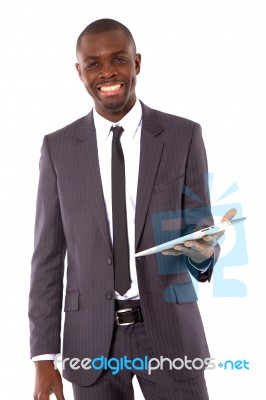 Businessman With Tablet Pc Stock Photo