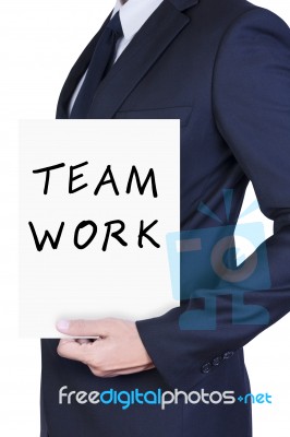 Businessman With Teamwork Card Stock Photo