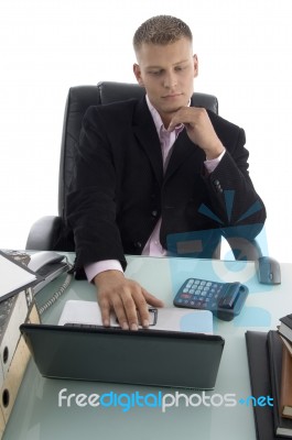 Businessman Working with Laptop Stock Photo