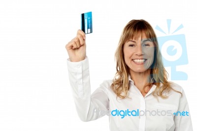 Businesswoman Displaying Cash Card Stock Photo