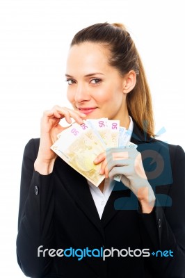 Businesswoman Holding Banknotes Stock Photo