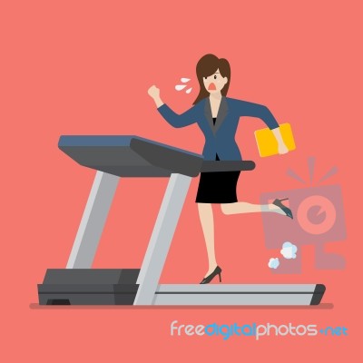 Businesswoman Running On A Treadmill Stock Image