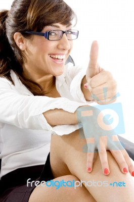 businesswoman showing Thumbs Up Stock Photo